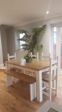 Rustic Farmhouse Style Dining Table With 4 Chairs and a Bench