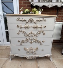 Hand-Painted French Rococo Chest of Drawers – Vintage Cream Dresser with Gold