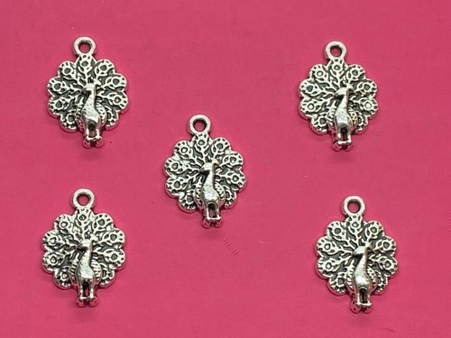 Tibetan silver peacock charms - tibetan,