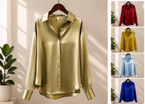 Womens satin silk plain shirt - satin,