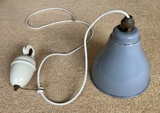 Vintage Rise and Fall Light Grey Enamel Shade And Porcelain Fitting