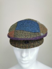 John Hanly Hat Flat Cap Boy Woven Pure New Wool Patch Plaid One Size Made Irelan