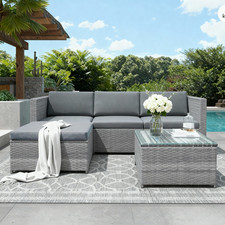 4-Seater Rattan Garden Corner Sofa Set with Glass Table & Cover, All-Weather