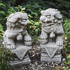 Pair of Chinese Foo Dogs Statues Traditional Asian Garden Ornament UK Handmade