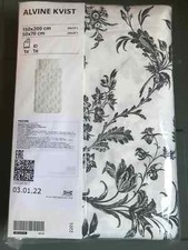 Ikea Alvine Kvist White/Grey/Black Floral Single Duvet Cover Set 150x200cm NEW