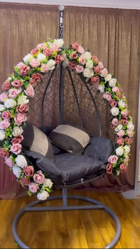 Grey rattan effect hanging egg - rattan,
