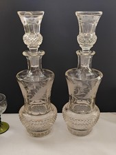 Rare Antique Pair Richardson / Edinburgh Crystal Thistle Liqueur Glass Decanter 
