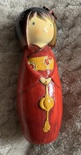 Japanese Hand Painted wooden Kokeshi Doll Geisha Lady Hostess Figurine Ornament