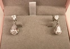 Diamonique CZ Sterling Silver Pair/Heart Stud Drop Earrings QVC - NEW