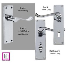Door Handles Chrome Modern Victorian Scroll Latch Bath & Lock Door Handle Sets