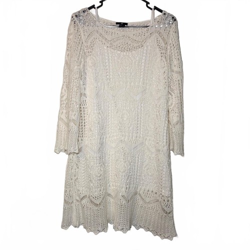 Cream crochet knit dress - cream,