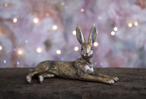 Bronze resin hare ornament - bronze,