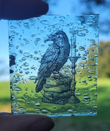 Stained glass crow - glass, bird