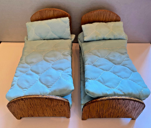 Vintage dolls house wooden bed - house,