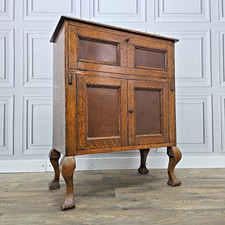 Antique Wooden Tiger Oak Storage Cupboard Side Table - Hi-Fi Record Cabinet