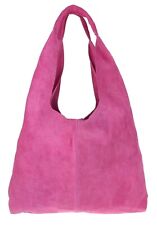 Plain Genuine Suede Shoulder Bag Vera Pelle Handles Magnetic Snap Made in Italy