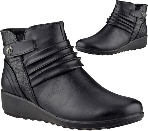 Ladies low wedge zip boots - wedge,