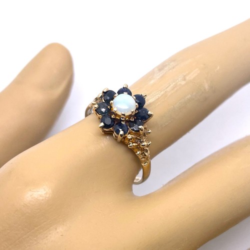 9ct gold sapphire opal ring - 9ct,