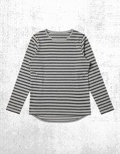 Women’s Fat Face Breton Top Cotton Long Sleeve Grey Stripe Crew Neck Jersey