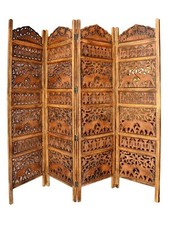 Antique Style Furniture Handcraft Wooden Partition Screen Room Divider 4 Panels