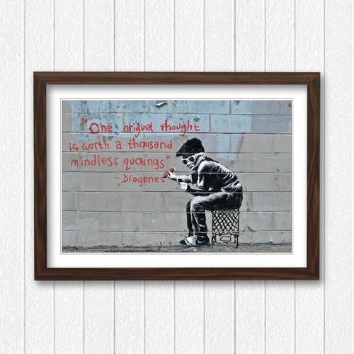 Banksy original thought framed - original,