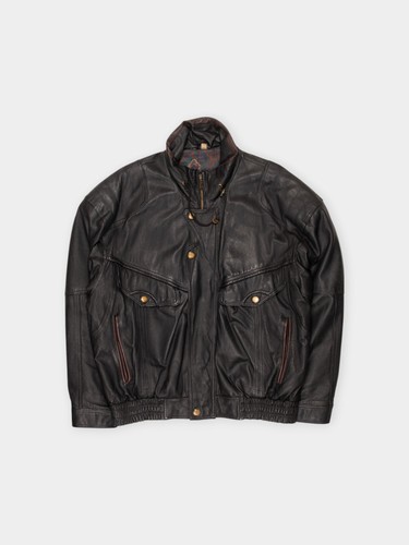 80s black leather military - black,