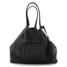 GUCCI Soho Cellarius Tote Bag Shoulder with Tassel, Black Leather, 282309