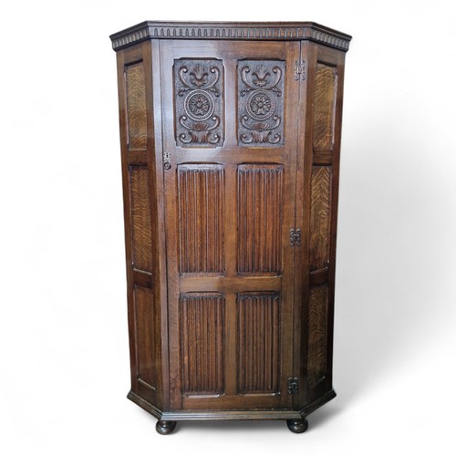 Carved oak linenfold - oak, wardrobe