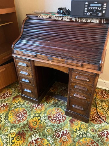 Lebus desk antique oak roll - lebus,