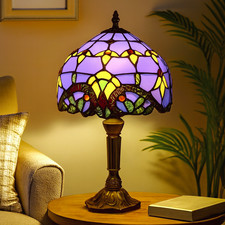 Tiffany Table Lamp, Antique Light, 8Inch Lavender Shade, Stained Glass, Art Deco