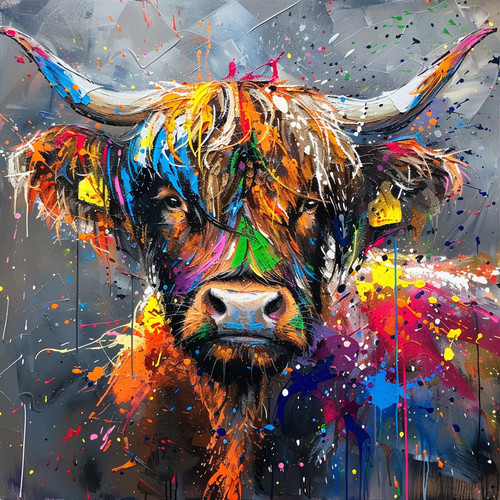 Highland cow colourful - highland, oil