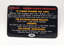 RANGE ROVER CLASSIC TRANSFER GEARBOX INSTRUCTION DECAL BTR1314 NOS GENUINE AUTO