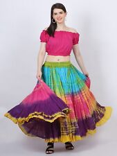 Women's 25 Yard Tribal ATS Belly Dance Multi Tie Dye, 4 Tiered Bohemian Skirts