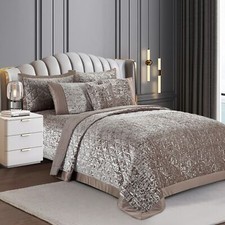 Luxury Velvet Bedspread Quilted Bed Throw Bedding Set King Size + Pillow Shams