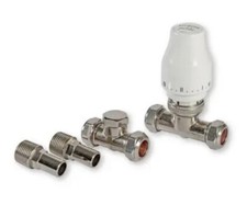 Myson 15mm straight TRV & Euro lockshield thermostatic radiator valve PETPAK15NS