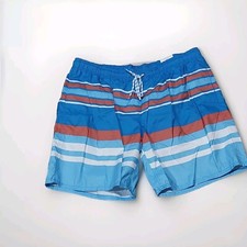 NWT Men's St John's Bay XXL Swim Trunks Blue White Orange Stripe MESH LINER