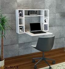 Omega Wall Mounted Folding Desk With Integrated Bookcase - White