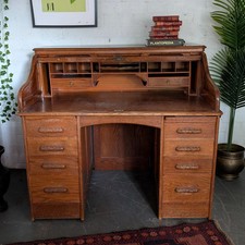 Antique Oak Roll Top Desk -