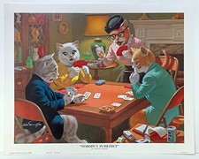 Arthur Kaplan cats playing cards Nobody's Purr-fect print by Arthur Sarnoff