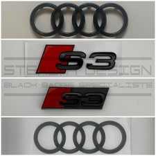 Fits Audi S3 8V Full Gloss Black Badge Set Front & Rear Rings Grille