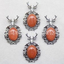 10pcs Natural Gold Sand Stone Deer Pendants Reiki Healing DIY Jewelry Making
