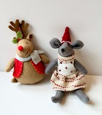 Christmas Mouse and Reindeer  Needle felt Hanging Tree Decorations - Retro Xmas