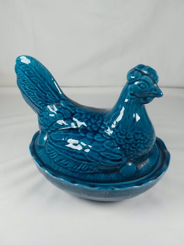 Vintage teal blue - blue, ceramic