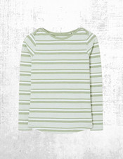 Women’s Fat Face Breton Top Cotton Long Sleeve Green Multi Stripe Crew Neck
