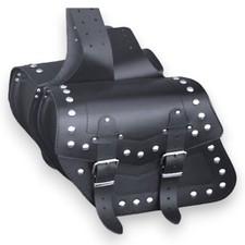 REAL LEATHER SADDLEBAGS MOTORCYCLE BAG PANNIERS BLACK - STUDDED 9L