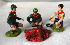 3 Scout Metal Figures Cubs and Boy Scout Camp Fire Cooking Scouting