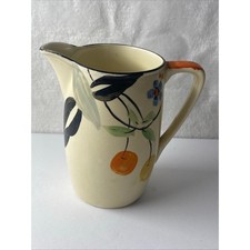 Myott Art Deco Pottery Vintage Ceramic Pitcher Creamer Orange Handle Black Trim