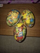 3 X Vintage Paper Mache Decoupage Easter Egg Candy Container West Germany 1920s