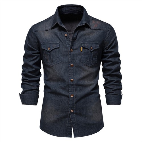 Elastic cotton denim shirt for - denim,