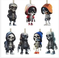 7 x Cool Skeleton Figures Halloween Skull Doll Ornament Car Tree Party Hanging 